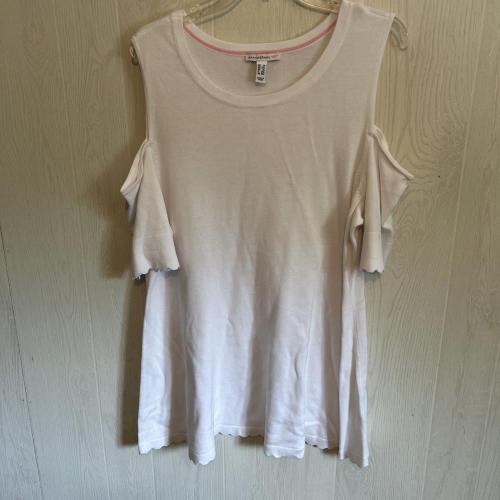 isaac mizrahi 1X White Cold Shoulder Light Weight Sweater